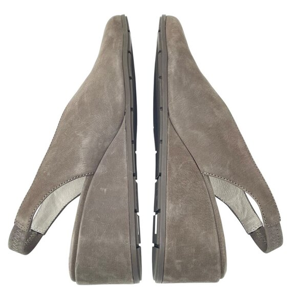NWOT Eileen Fisher Devi Taupe Gray Tumbled Nubuck Leather Slingback Wedges 7.5 - Picture 4 of 9